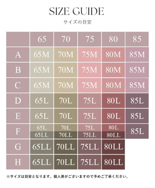 ツーハッチナイトブラのサイズ表