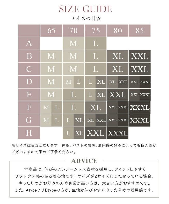 重力に負けないナイトブラのサイズ表