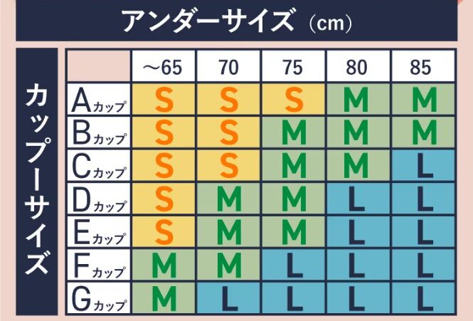 ロザブルー ジャストフィットナイトブラのサイズ表